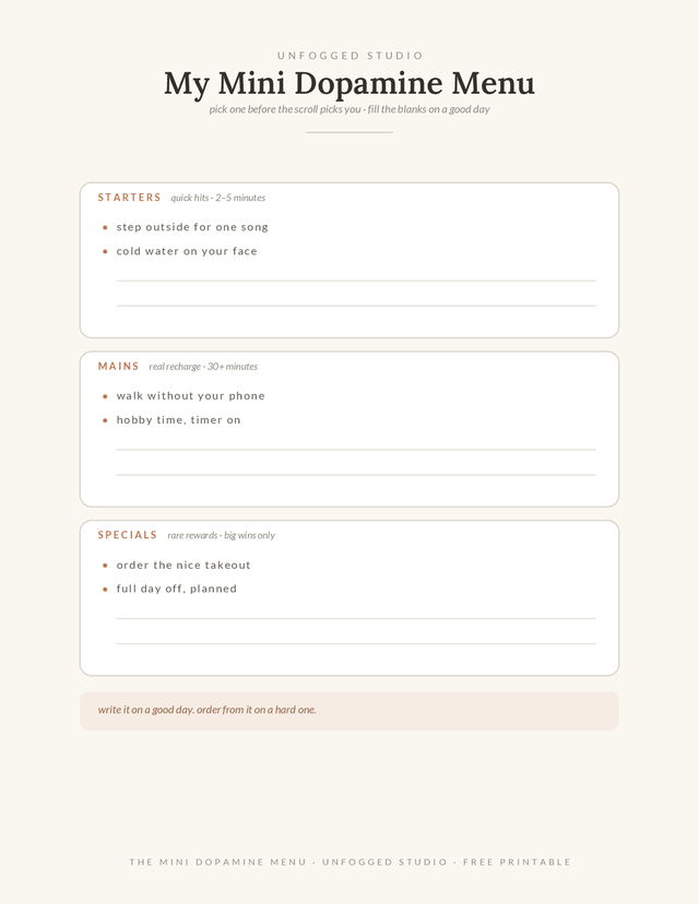 The Mini Dopamine Menu — free printable page