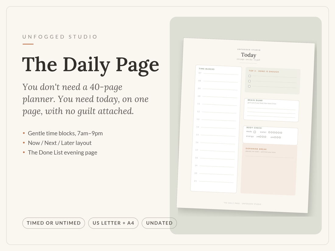 The Daily Page — one-page ADHD daily planner