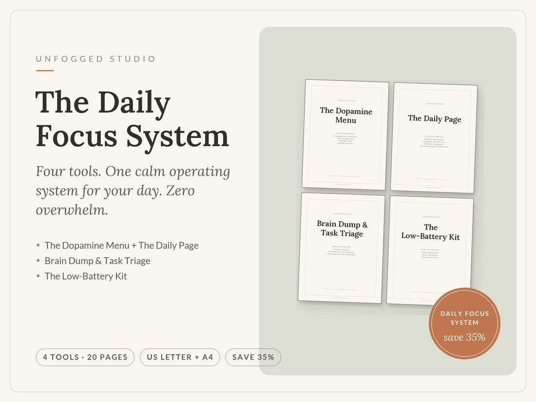 The Daily Focus System — 4-tool ADHD planner bundle