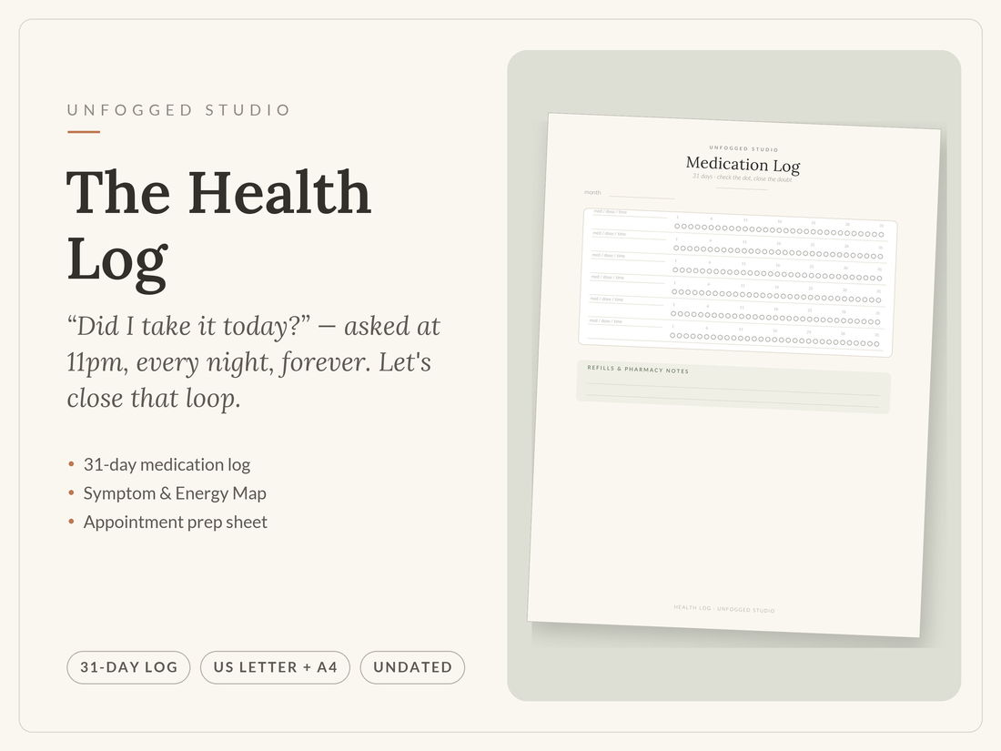 The Health Log — 31 day medication tracker